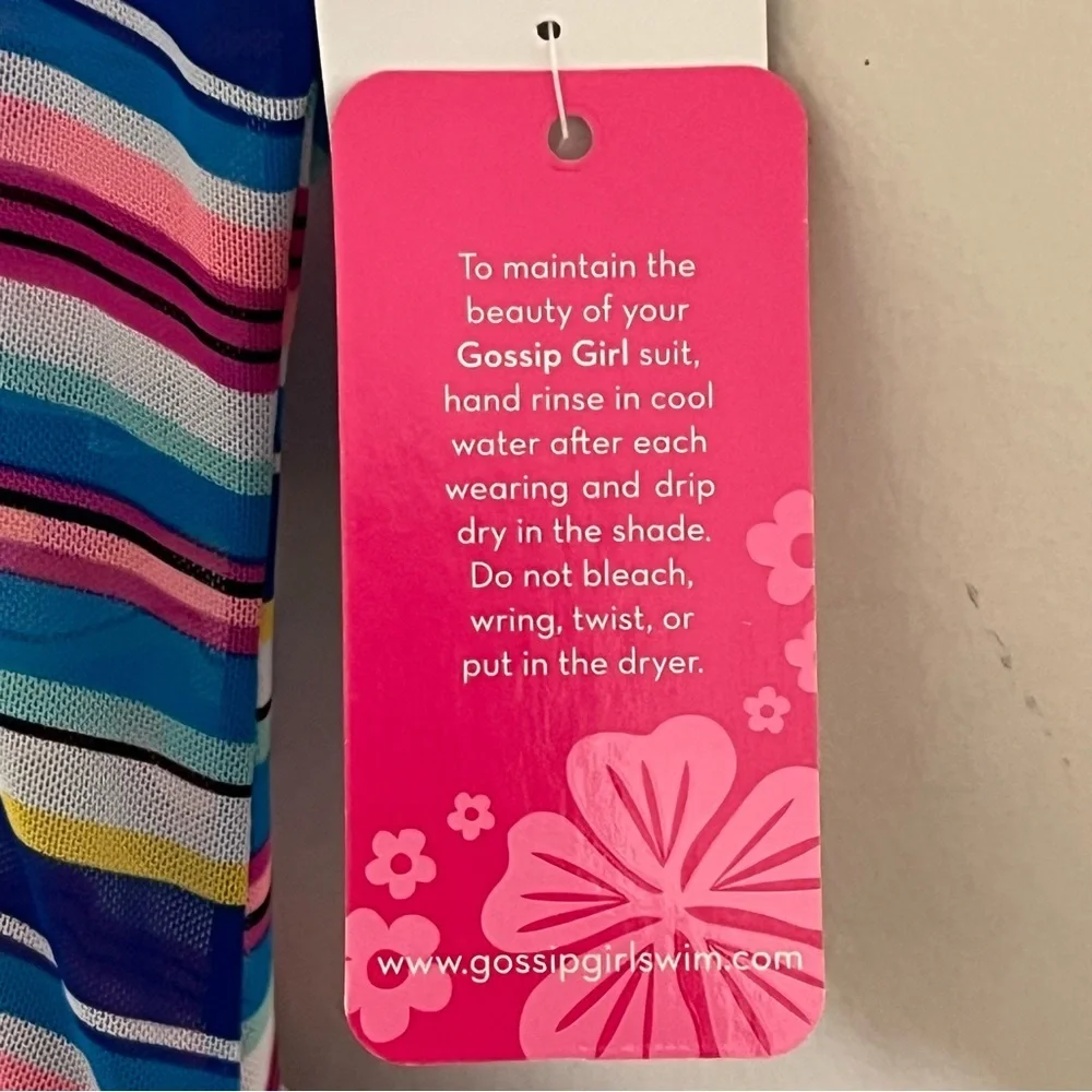 NWT Girls‎ Gossip Girl 1 Piece Swimsuit Striped With Sheer Belly Area Size 8